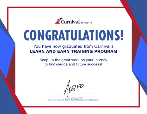 Carnival Learn and Earn Graduate certificate