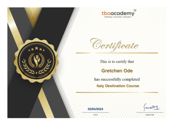 Italy Destination Course certificate