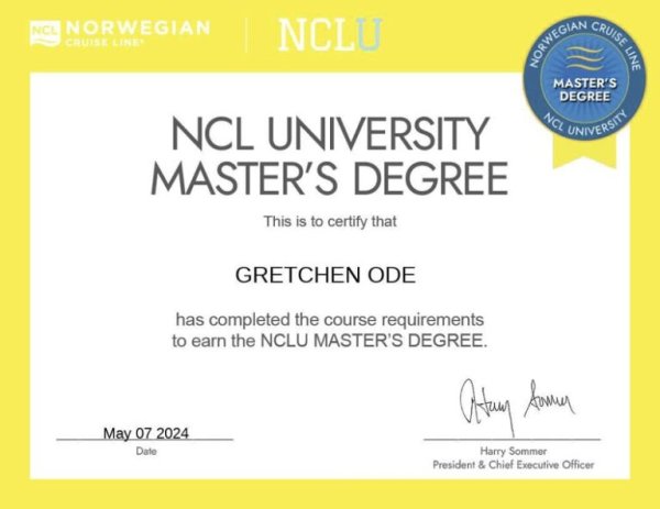 NCL University Master's Degree certificate