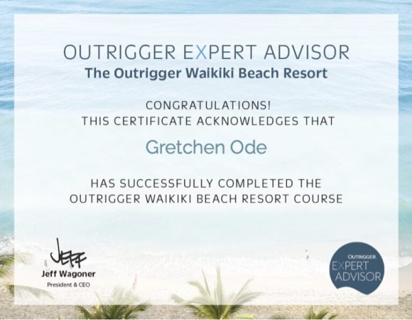 Outrigger Waikiki Beach Resort certificate