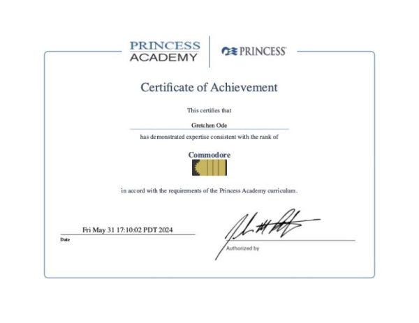 Princess Academy Commodore certificate