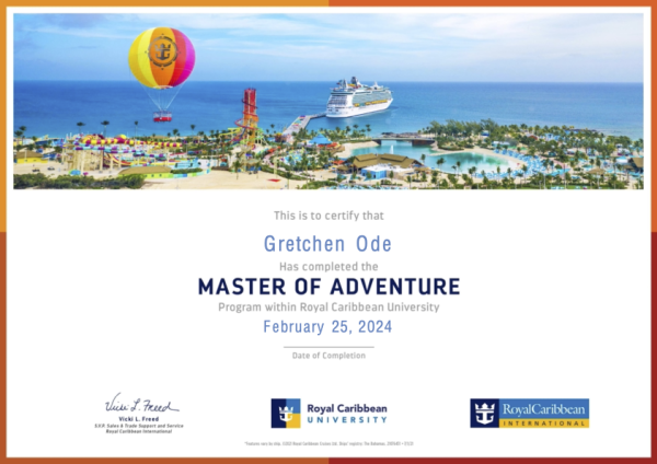Royal Caribbean Master of Adventure certificate