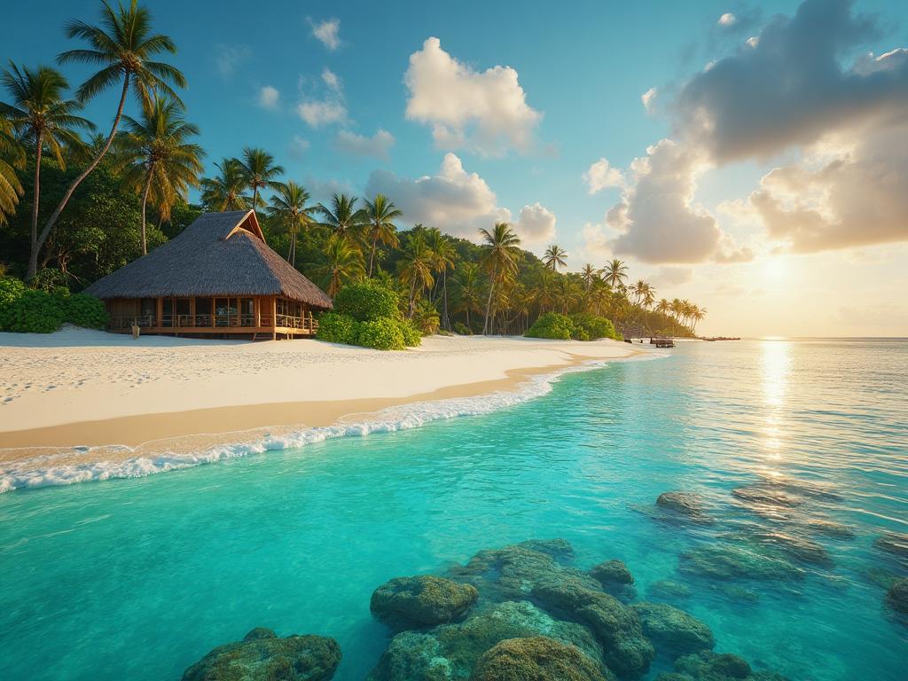 Fiji beach resort at golden hour