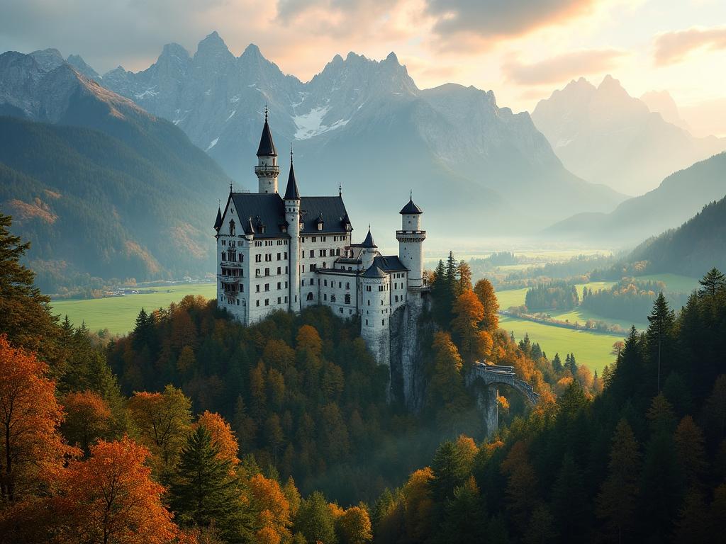Bavarian village with alpine mountains