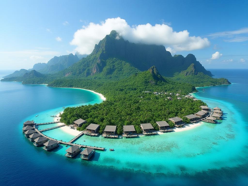 Overwater bungalow in Tahiti at sunset